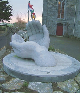 Hands sculpture outside Ennis Cathedral